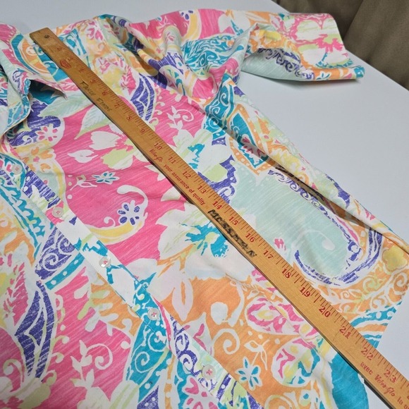 Chicos Shirt Women 3 XL Colorful Button Up 3/4 Sleeve‎ Tie Flowers Beach Artsy - Picture 10 of 11
